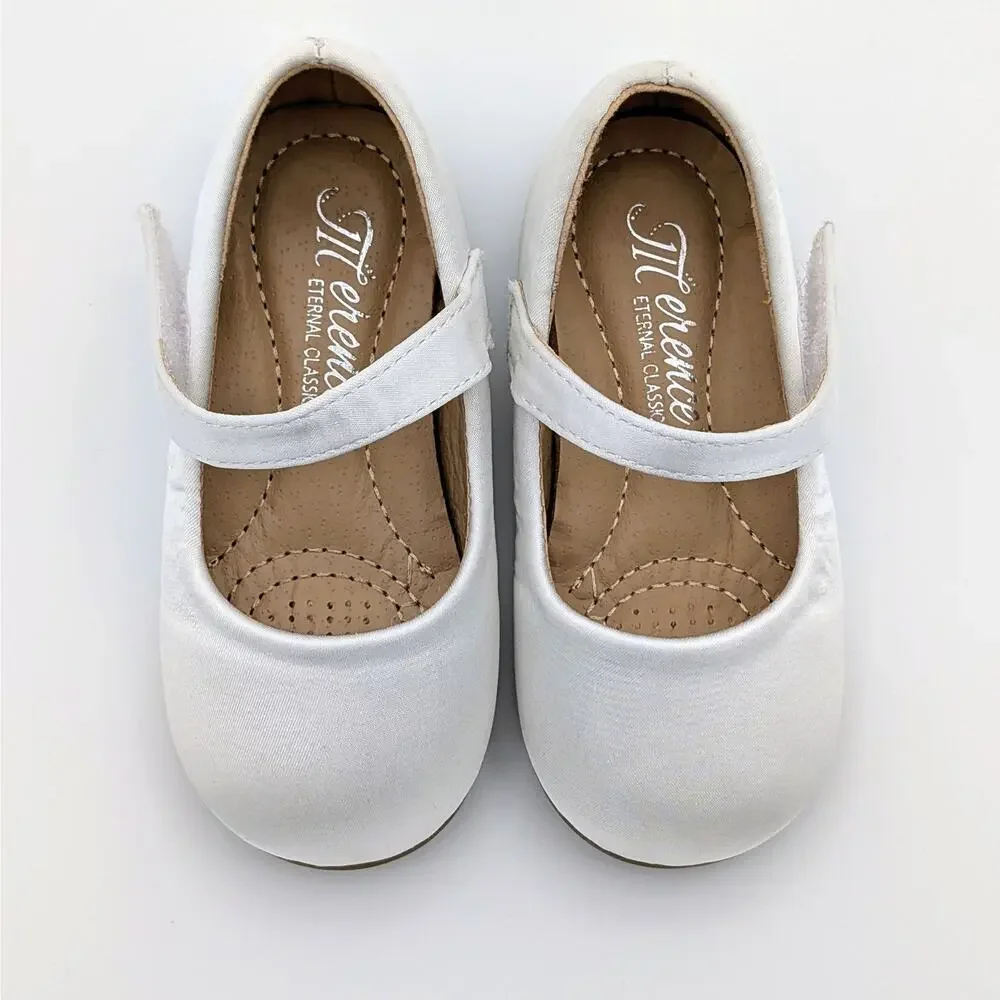 White Satin Mary Jane Toddler Shoes US 5.5 EU 21 Flower Girl Wedding Dress Up